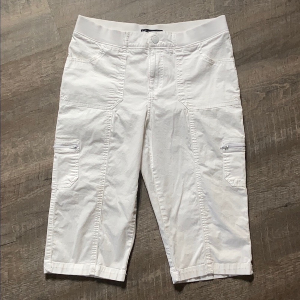 Lee Relaxed Fit White Capris Cargo Pockets 10 Med